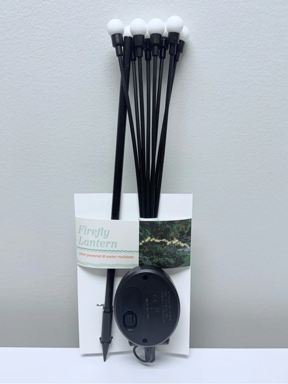 New! Solar Firefly Garden Stake Lights - Black with White, 8 Bulbs